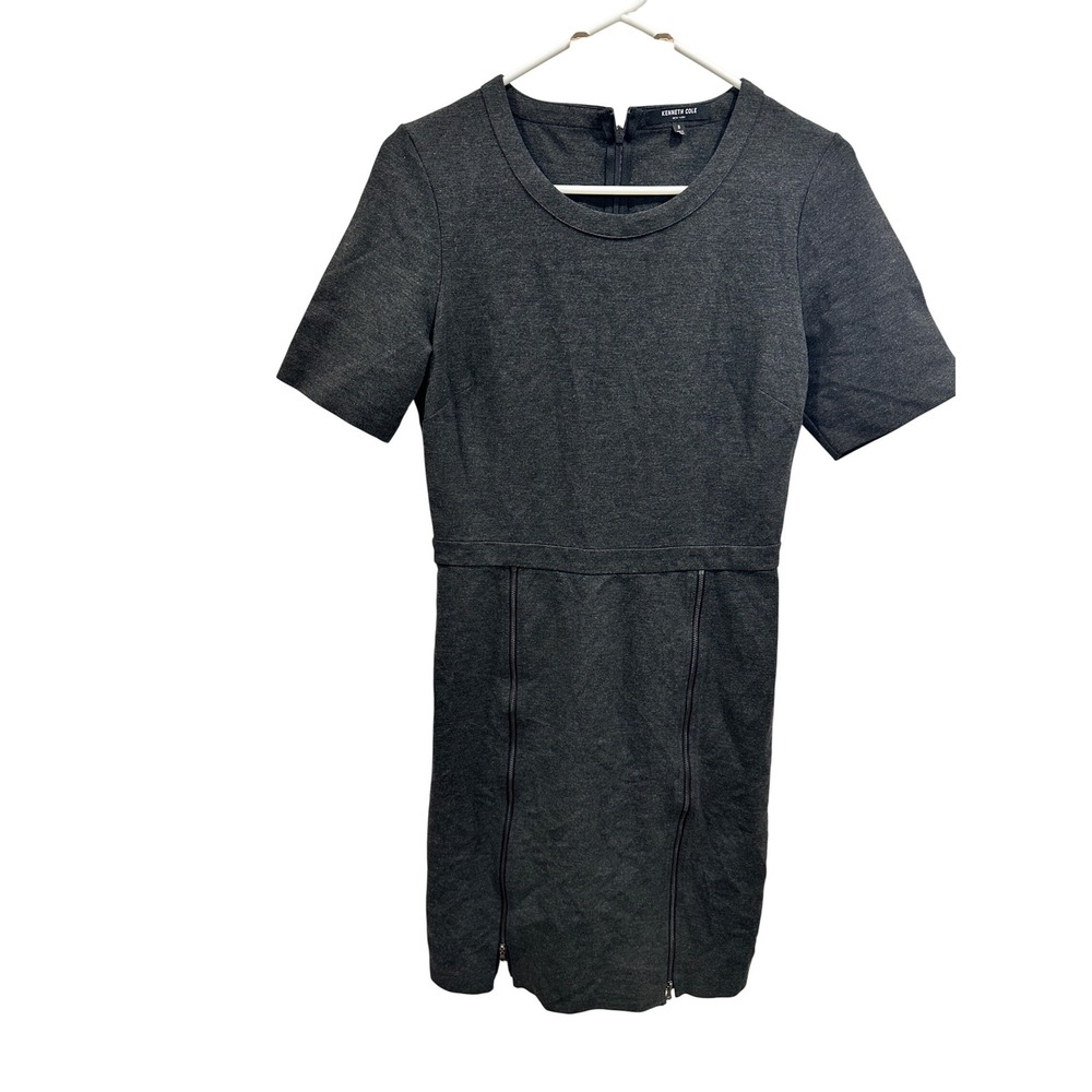 Kenneth Cole New York Charcoal Gray Sheath Dress Zipper Accent Size 8